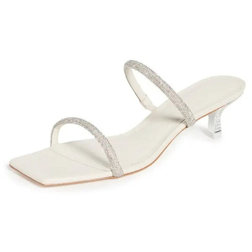 NWOT Cult Gaia Nami Leather and Crystal Embellished Slide Sandals White EU 40